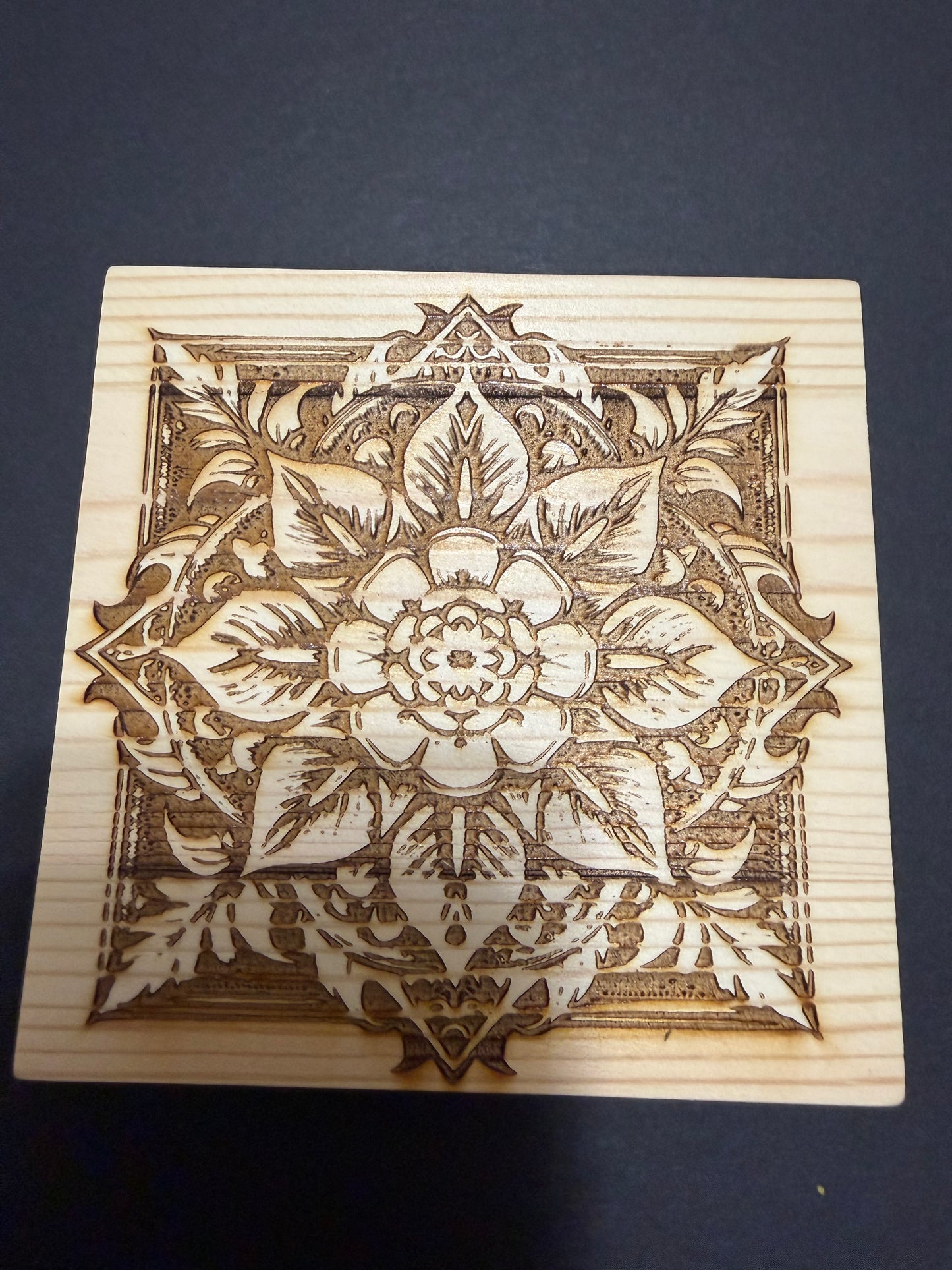 Floral pattern square wood coaster