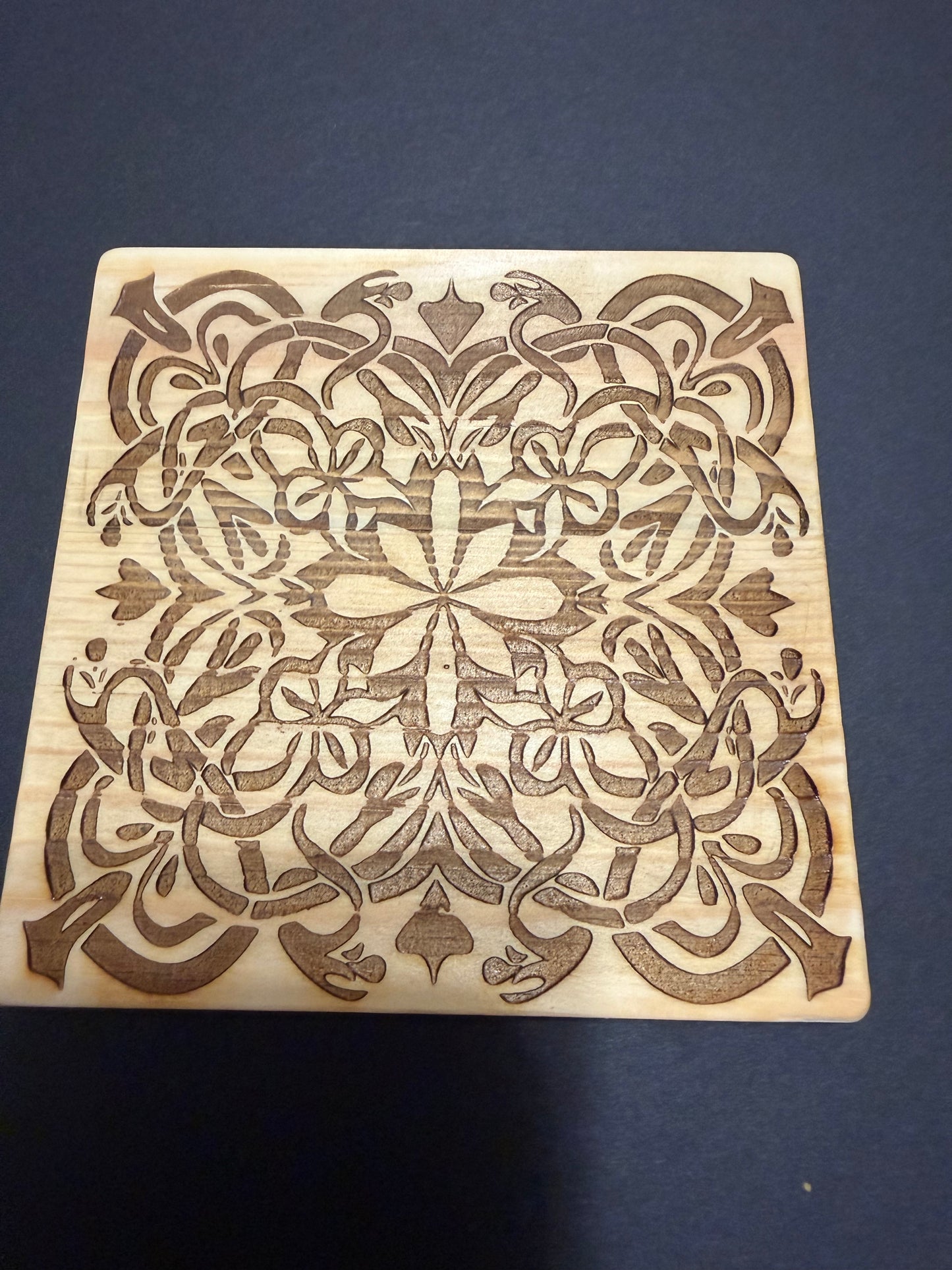 Tribal pattern square wooden coaster