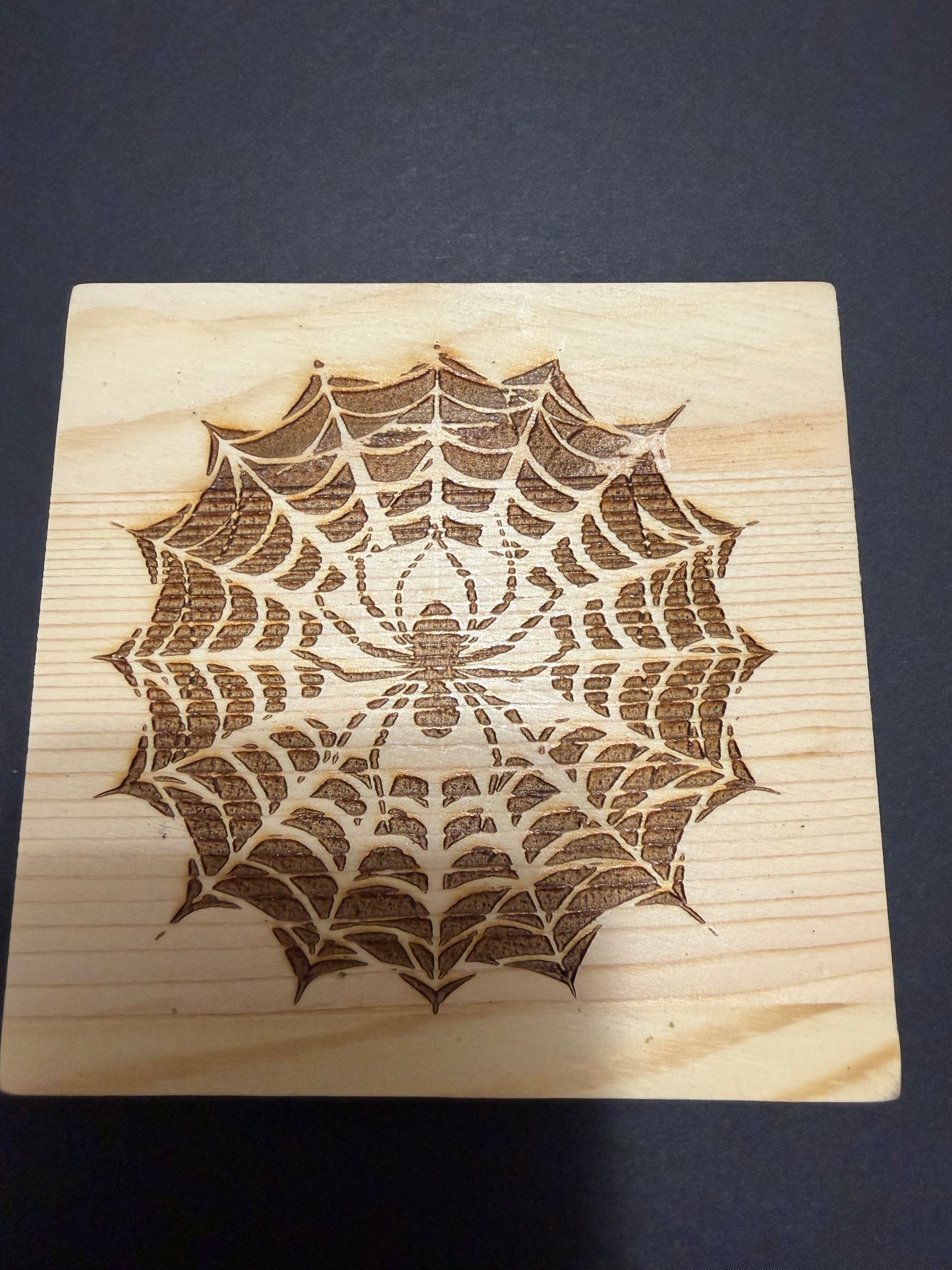 Square wooden Spider web coaster