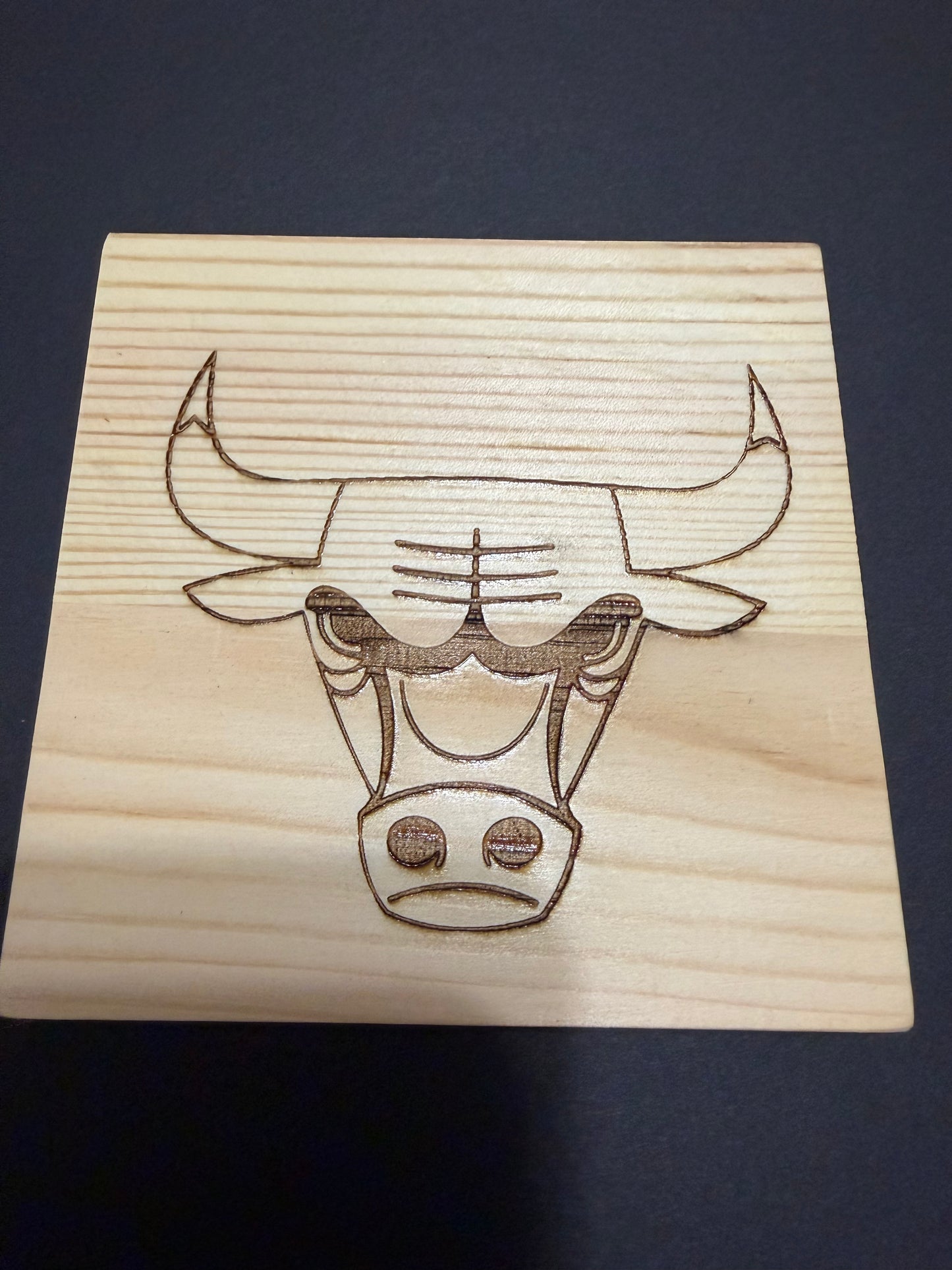 Square wooden Bulls logo coaster